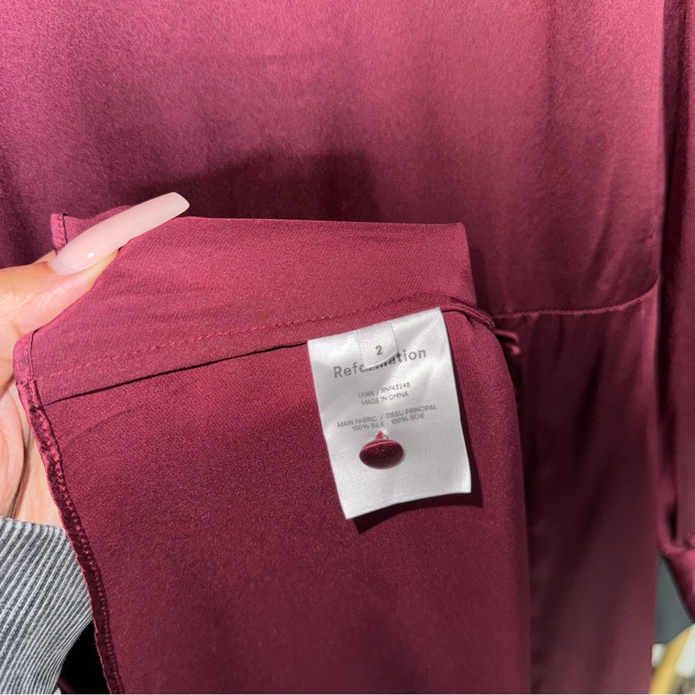 Reformation Maple Silk Midi Dress Plum Burgundy Womens 2 EUC - Picture 17 of 17